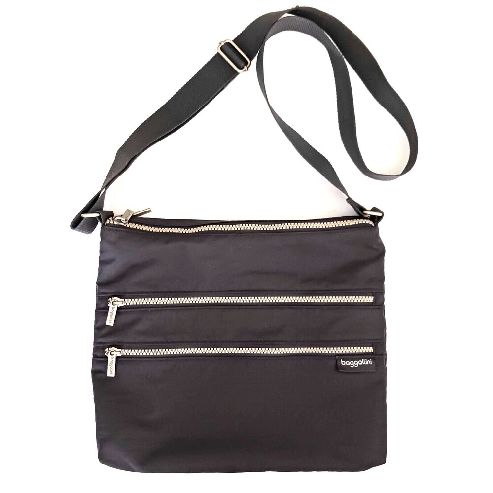 Baggallini Gray Nylon Crossbody Multi Zip Pockets Adjustable Strap Lightweight